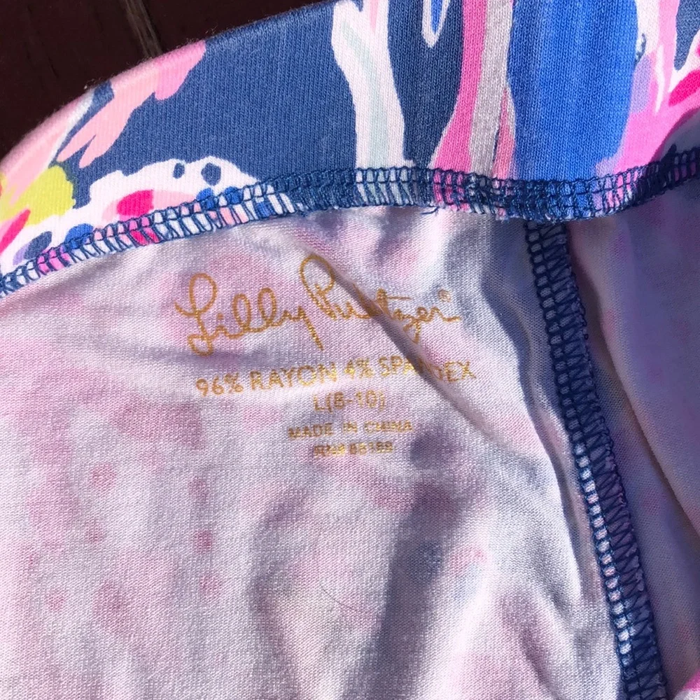 Lilly Pulitzer Girls Tola Flare Pants | Size Large (8–10) | Pink Blue Print